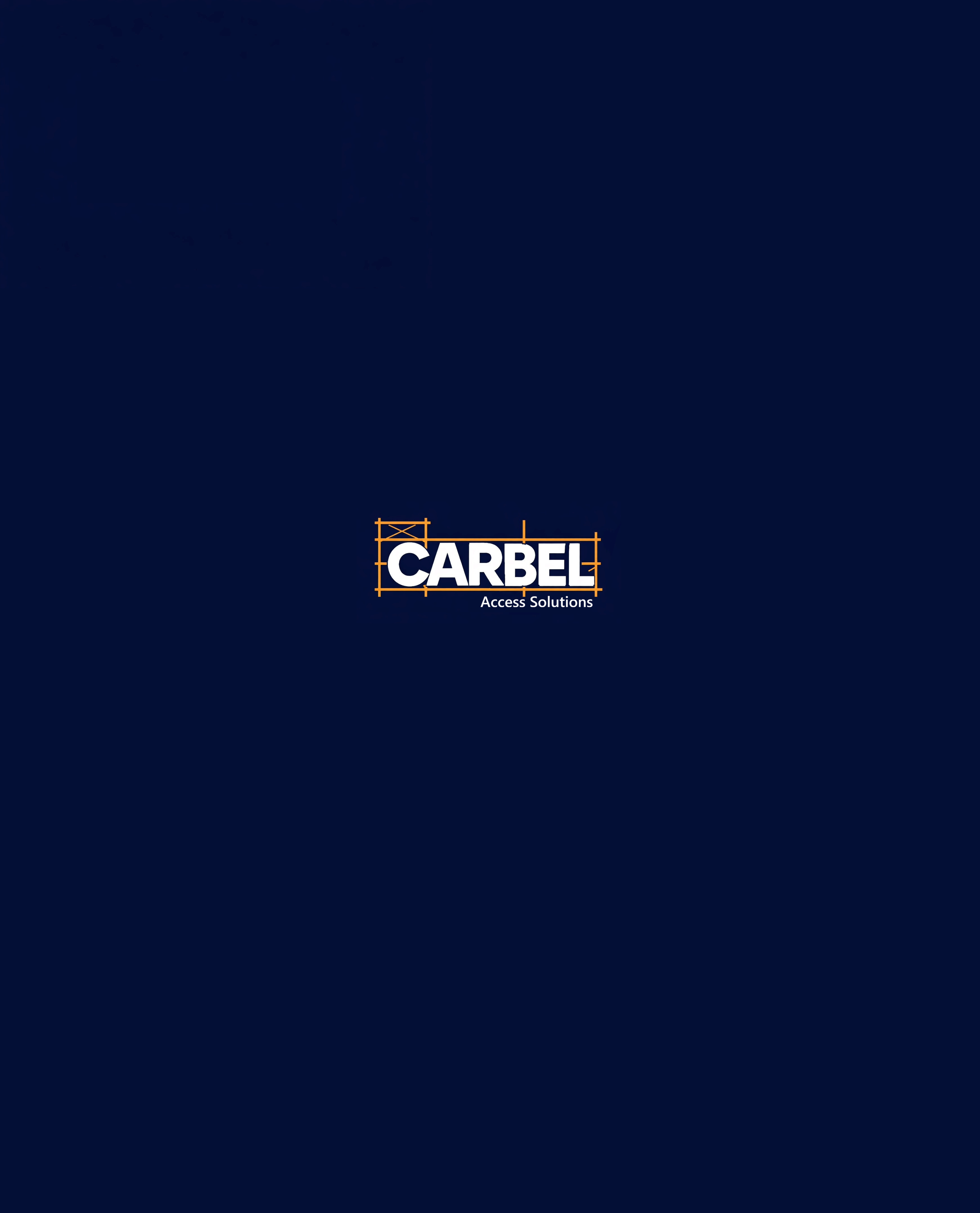 Construction site with scaffolding and a dark blue background. The word "CARBEL" is prominently displayed with smaller text reading "Access Solutions" underneath.