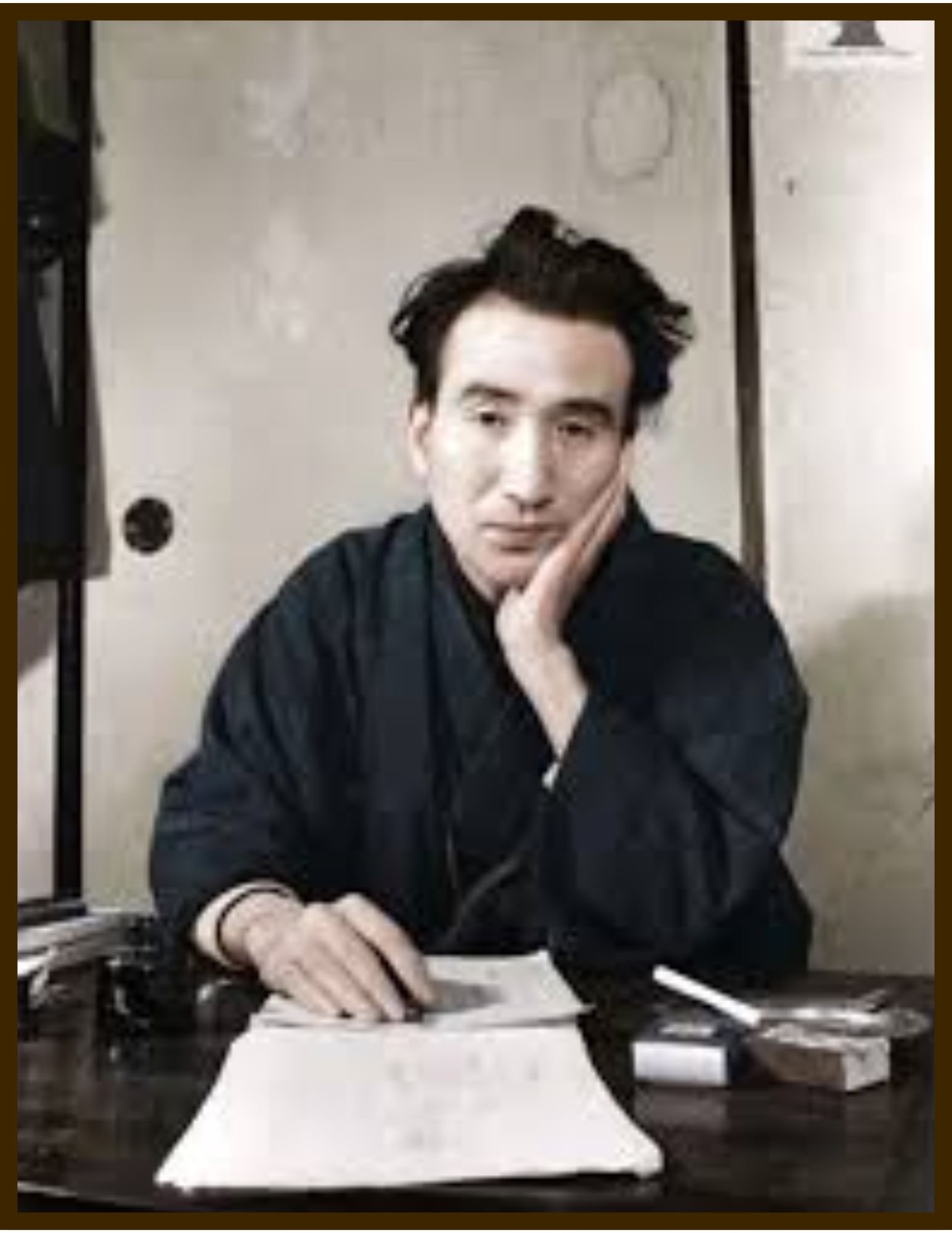 A classic portrait of Japanese author Osamu Dazai, author of No Longer Human, one of the best selling books in Japanese history.