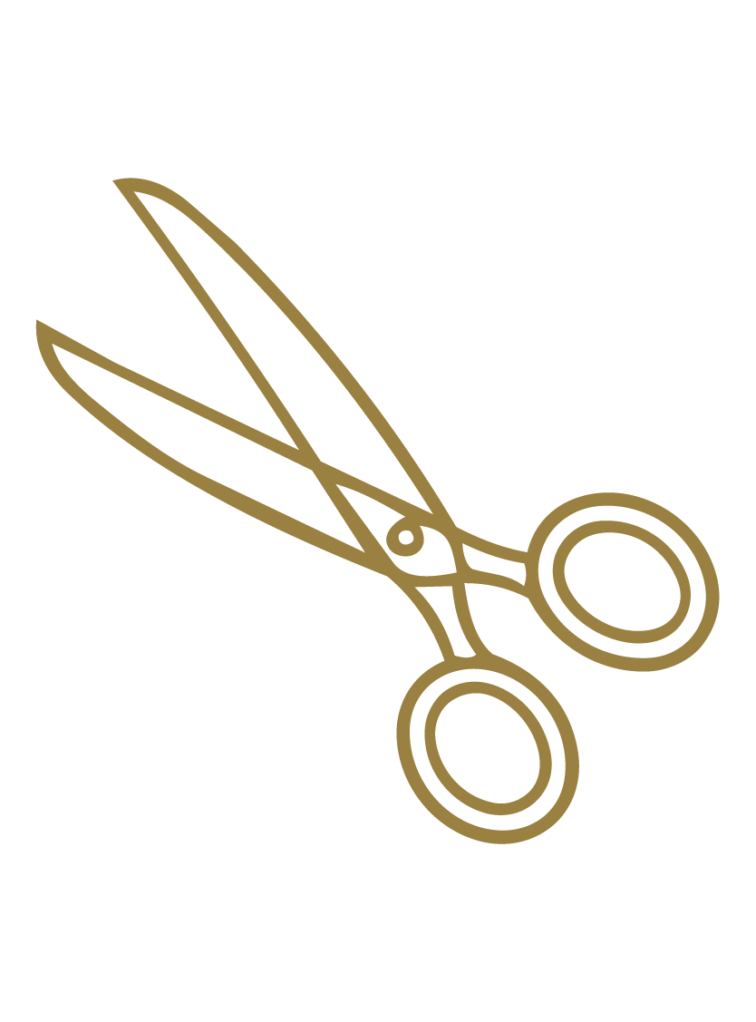 Goldene Schere mit runden Griffen und geschlossenen Klingen auf schwarzem Hintergrund.