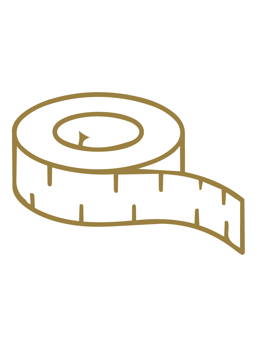 Eine stilisierte, goldene Zeichnung eines Maßbands auf schwarzem Hintergrund.
