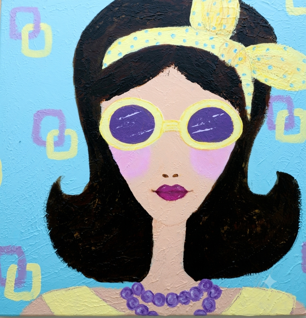 quadro a sfondo celeste con volto di donna con occhiali bianchi.png