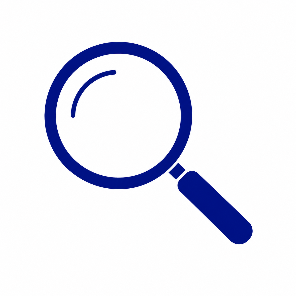 Blue magnifying glass icon on a white background.