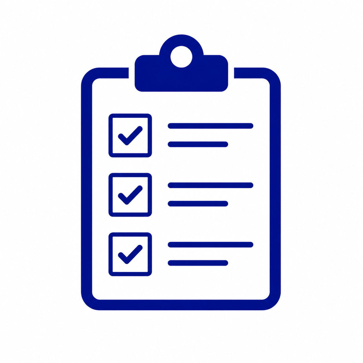 Icon of a clipboard with three checked items listed.