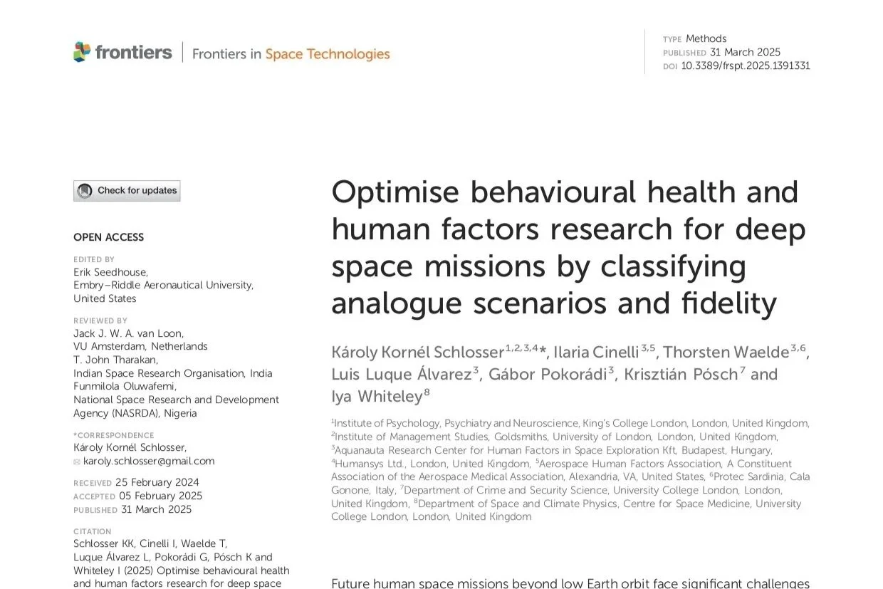 Optimise behavioural health and human factors research for deep space missions by classifying analogue scenarios and fidelity