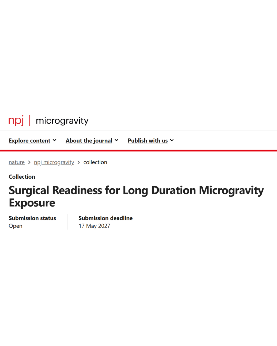 Nature - Surgical Readiness for Long Duration Microgravity Exposure