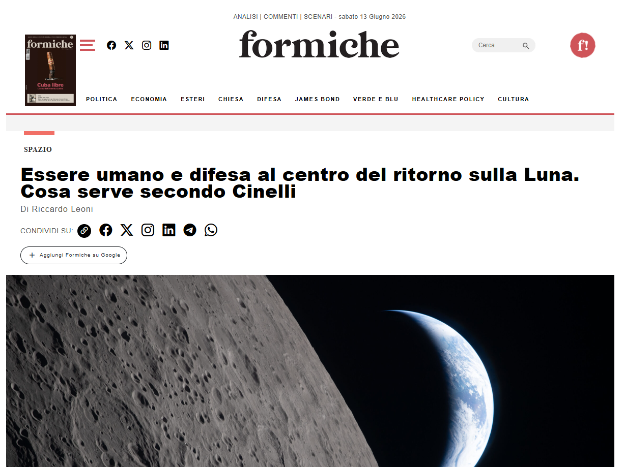 Ilaria Cinelli was interviewed by Formiche on human spaceflight and defence.