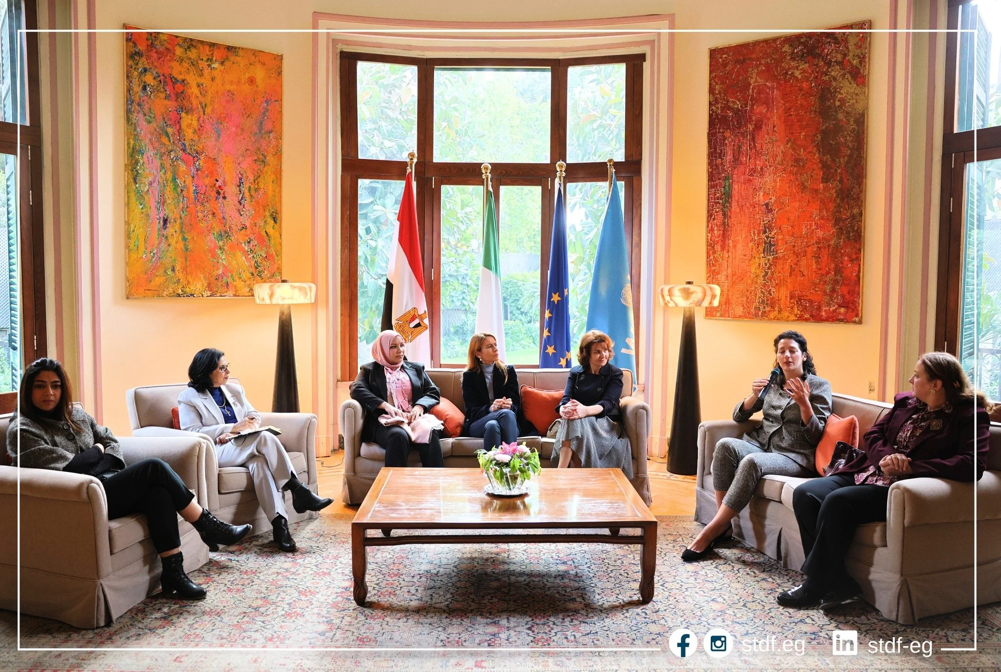 Ilaria Cinelli speaking at an international panel on women in STEM, science diplomacy, and space exploration with representatives from government, academia, and international organisations.