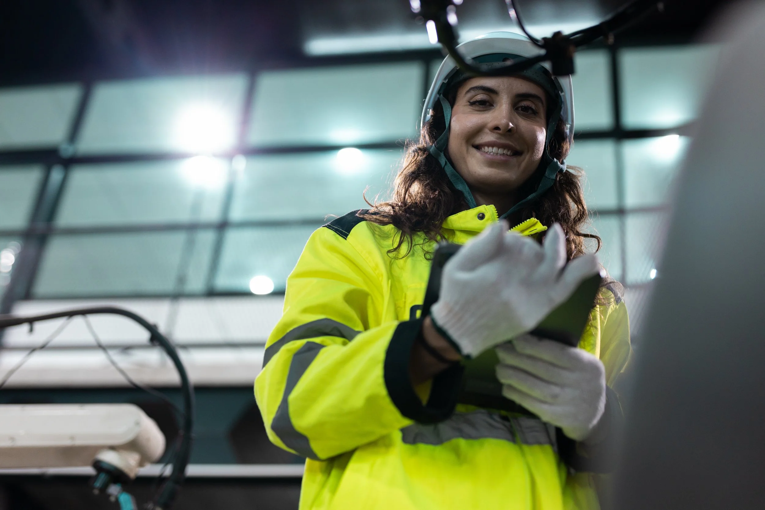 Factory worker holding ipad