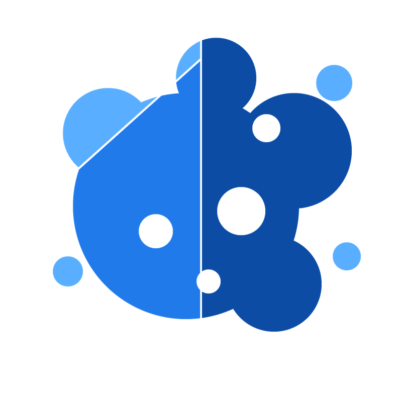 Abstract illustration of a blue and dark blue ladybug with circular spots.