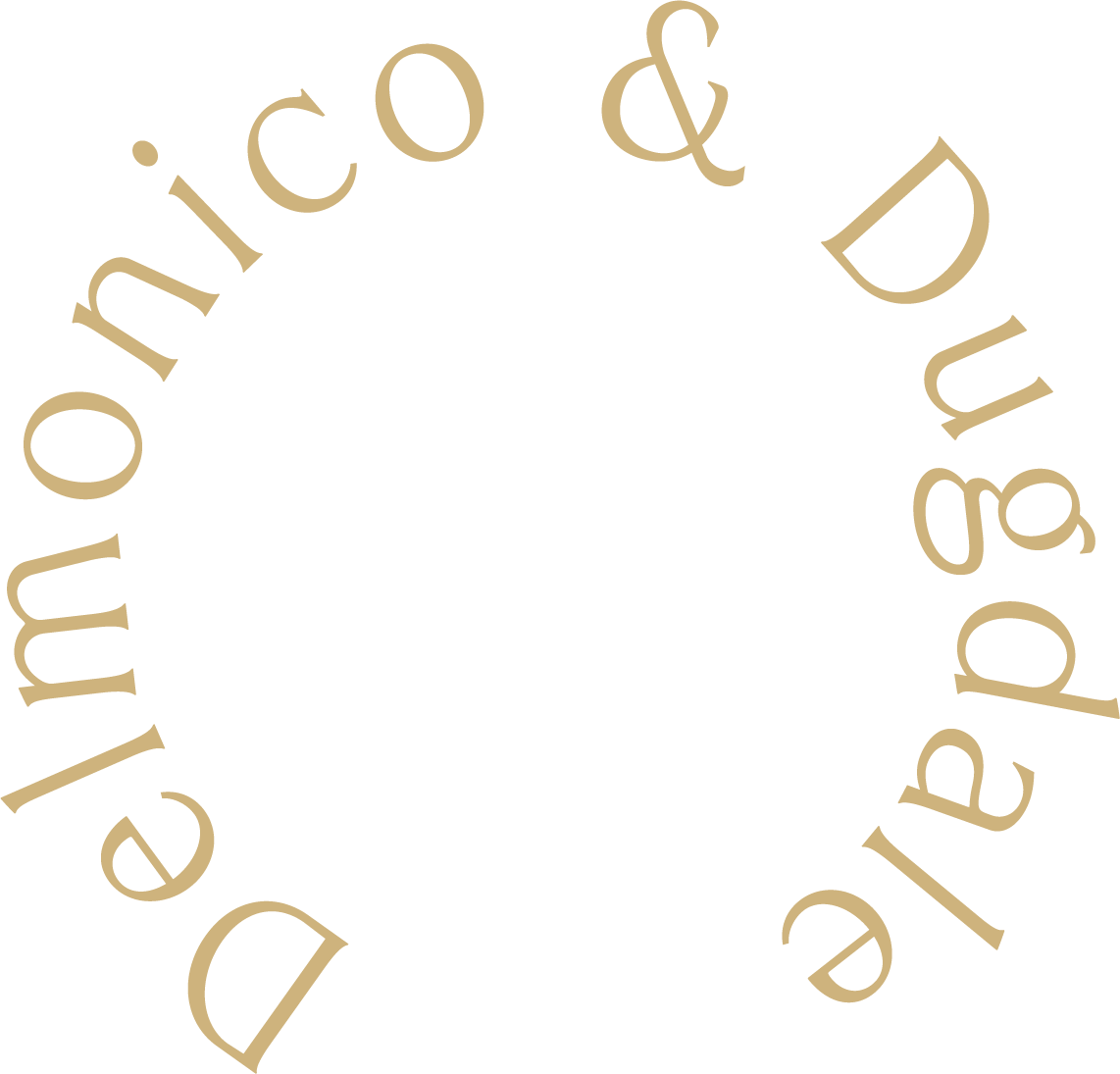 Text in a circular arrangement reading 'delicious & dup' in beige color on a black background.