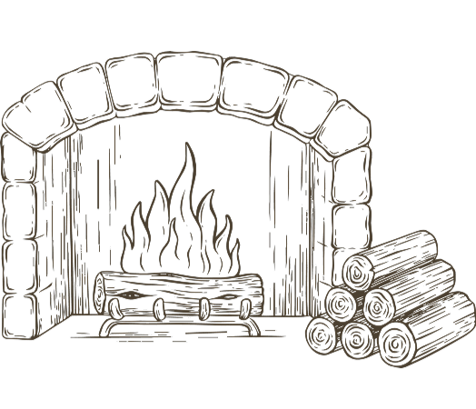 Illustration of a warm fireplace, symbolizing calm and stress management support