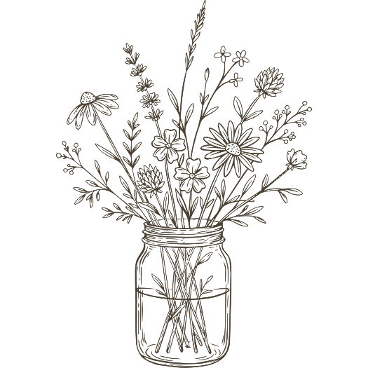 Illustration of wildflowers in a mason jar, symbolizing a gentler, more natural relationship with body image
