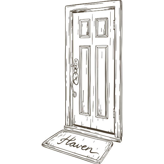 Illustration of a front door with a welcome mat, symbolizing healthy boundaries and overcoming people-pleasing
