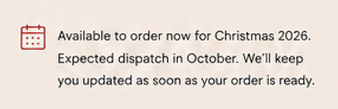 Text about ordering Christmas 2026 products with a calendar icon