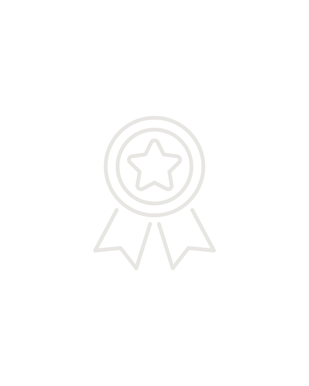 White outline award ribbon with a star in the center on a black background.