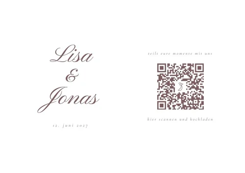 Tischkarte im Stil Rosé mit QR-Code zum Gästealbum