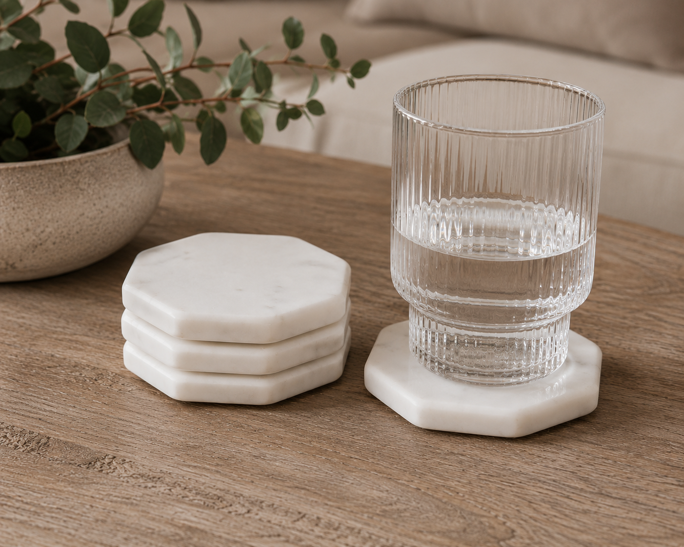 Octagon white marble coasters