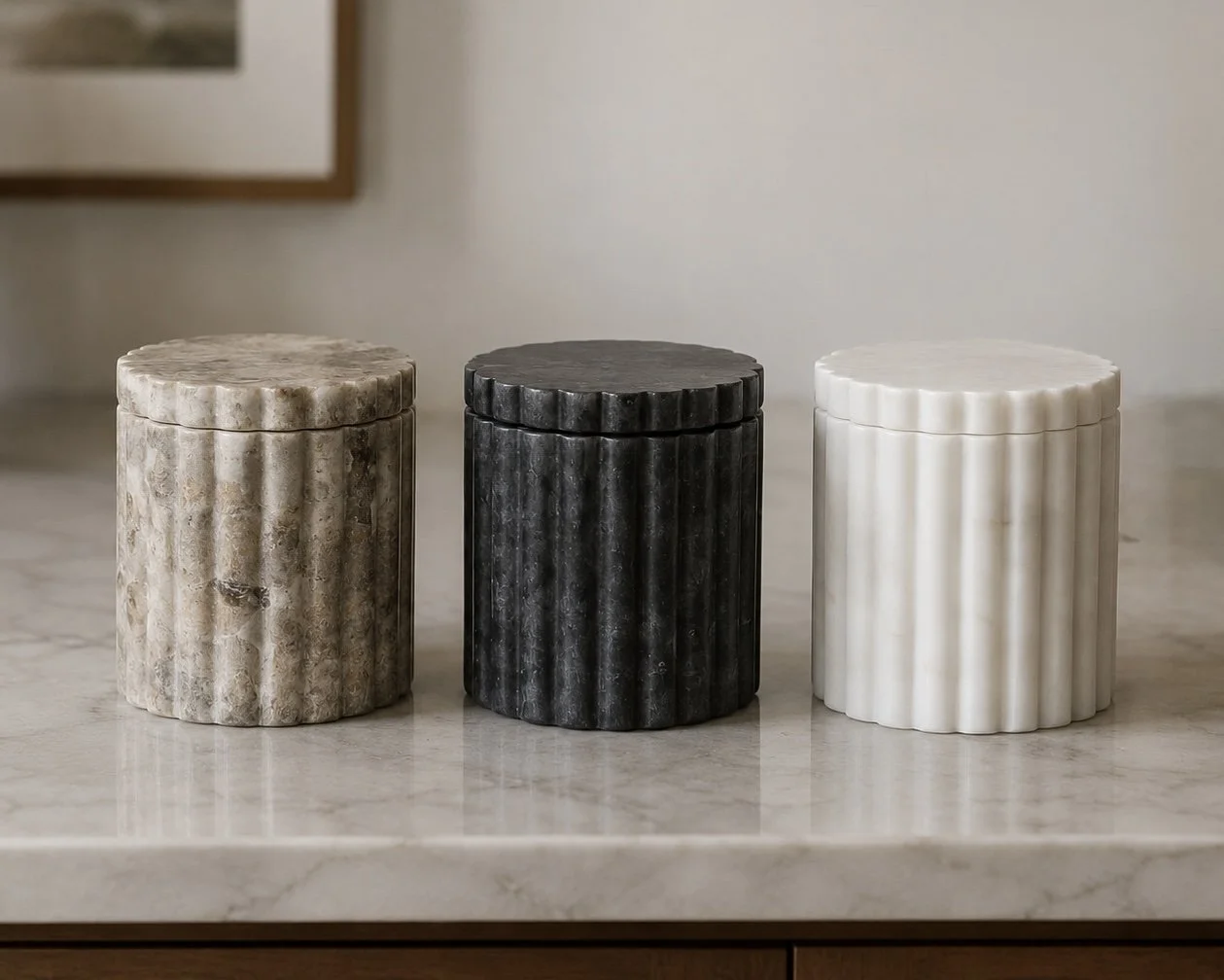 Selah fluted marble canisters
