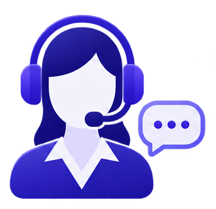 Illustration of a woman wearing headphones with a microphone, speaking, and a speech bubble.