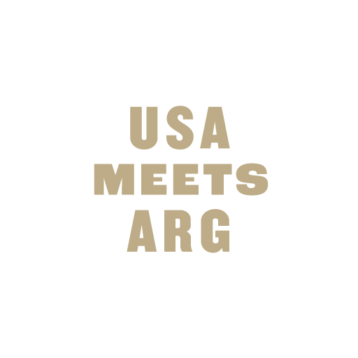 Text graphic reading "USA MEETS ARG" against a black background.