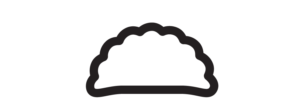 Line drawing of an Empanada in black and white.