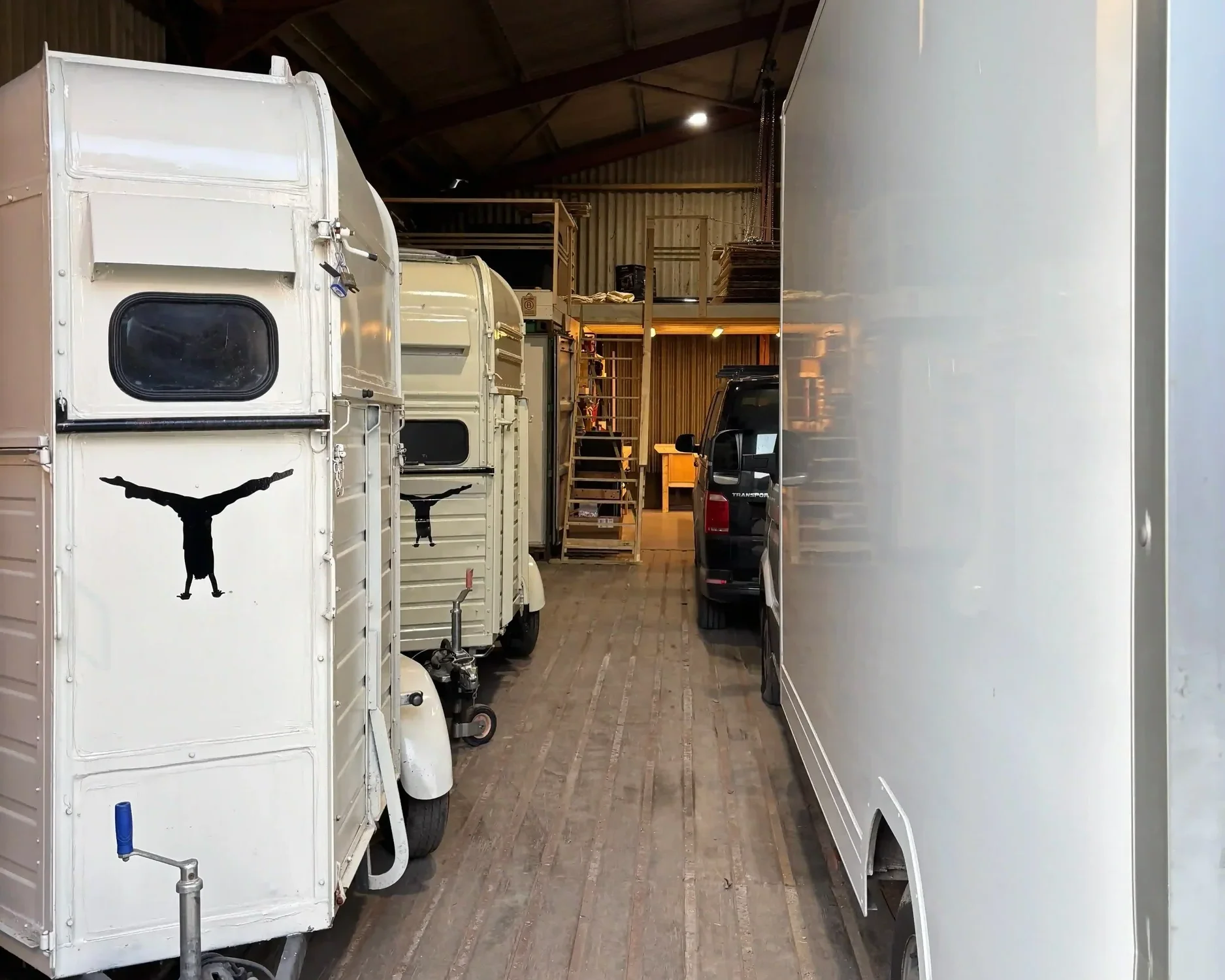 Interior of bespoke mobile retail vehicle conversion during brand activation build showing Jordan brand unit fitted inside a lorry