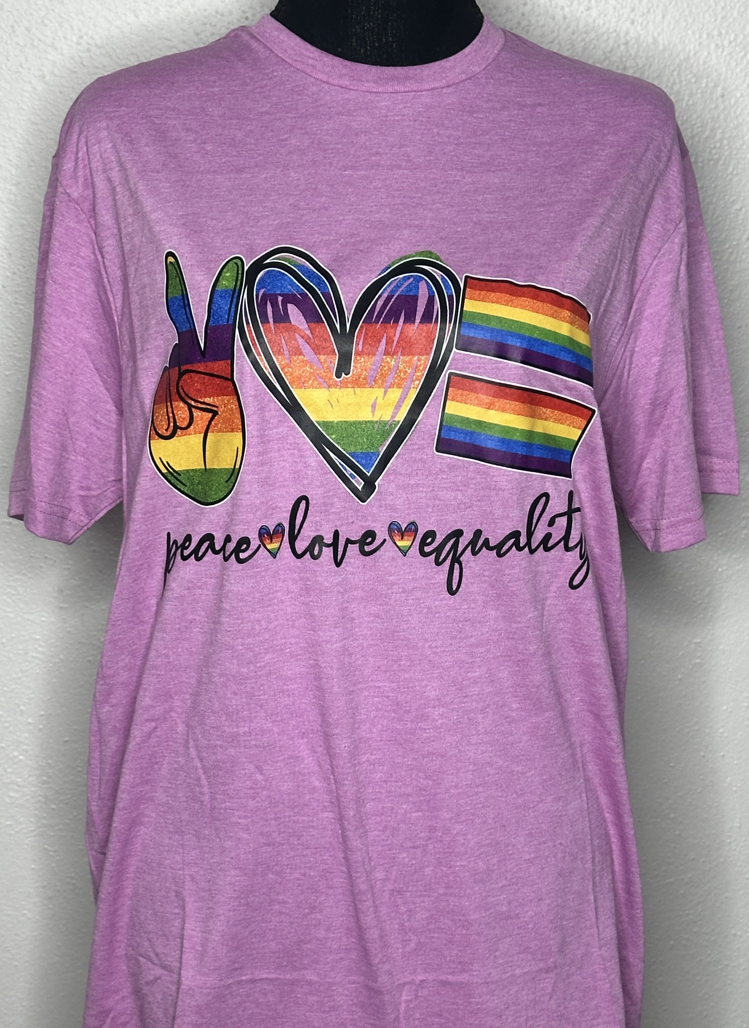 Peace, Love & Equality Rainbow Pride T-Shirt- Light Purple