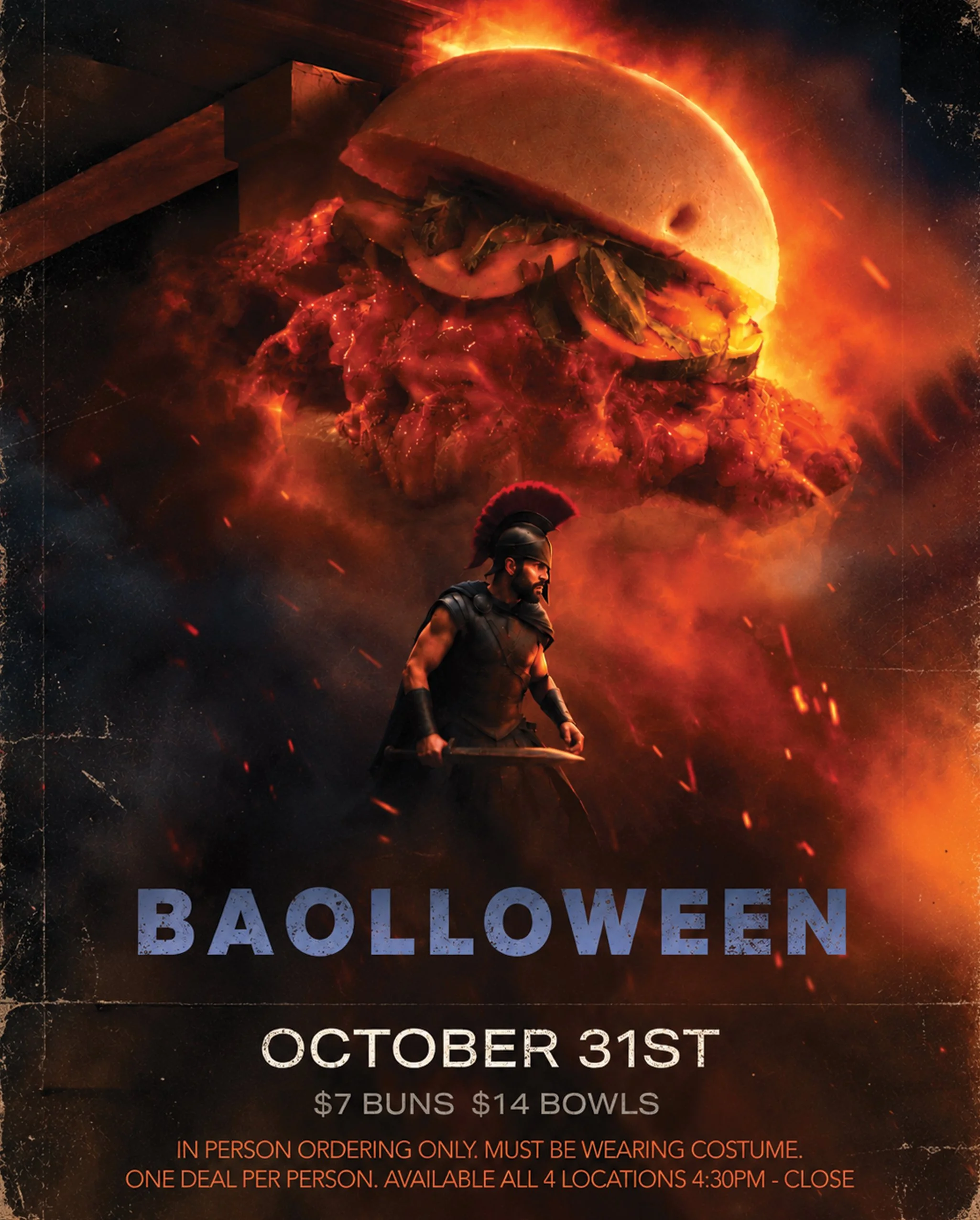 $7 BUNS AND $14 BOWLS. BAOLLOWEEN ON 10/31 AT 4:30, ALL LOCATIONS. COSTUME REQUIRED. IT TOOK ODYSSEUS TEN YEARS TO GET HOME, YOU LIVE TWENTY MINUTES AWAY.