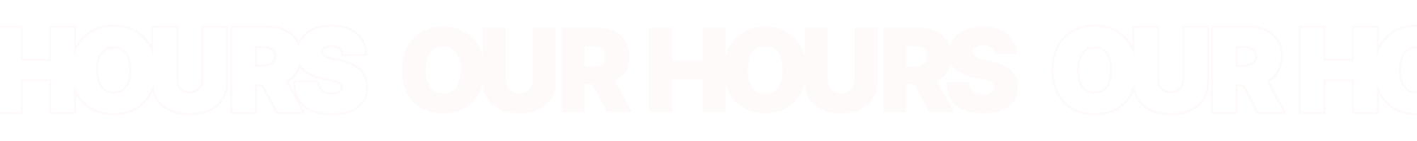 Repeated word 'OURS' in bold white font on a black background, with the smaller word 'HOURS' in black outline overlaid multiple times.