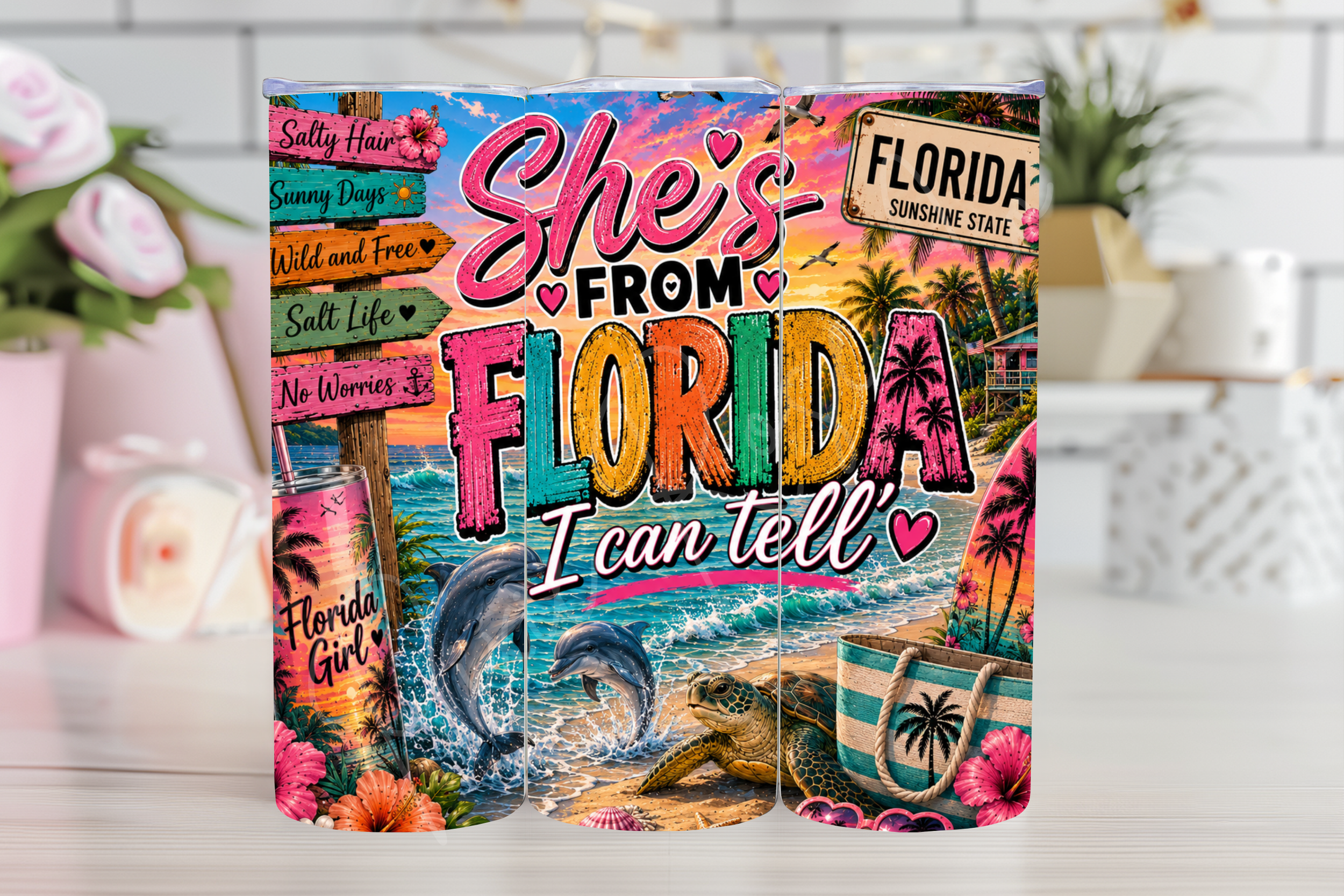 She's from Florida- Beach Life Sublimation tumbler
