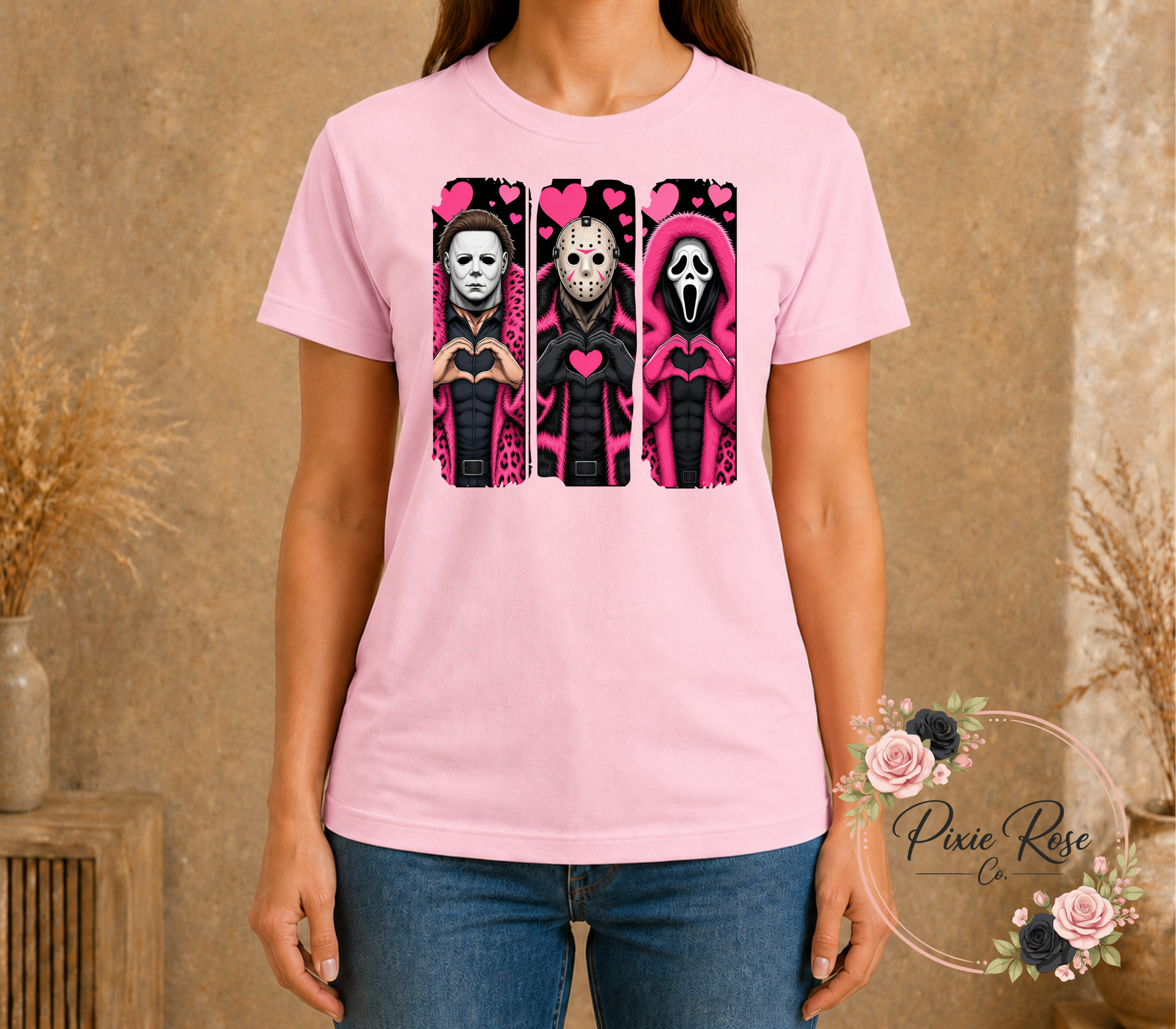 Spooky Masked Pink Unisex T-Shirt