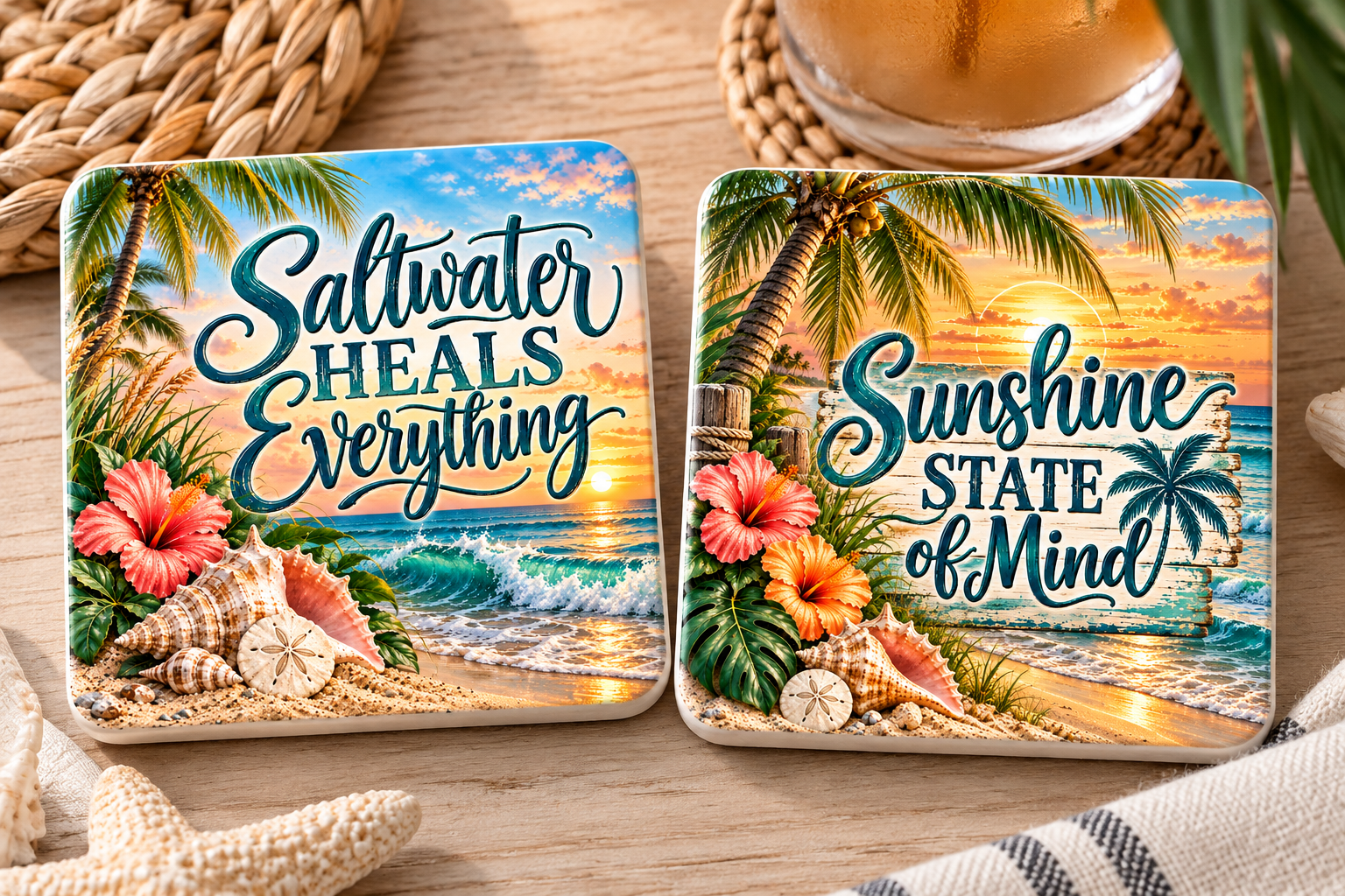 Beachside Bliss Ceramic Coaster Set