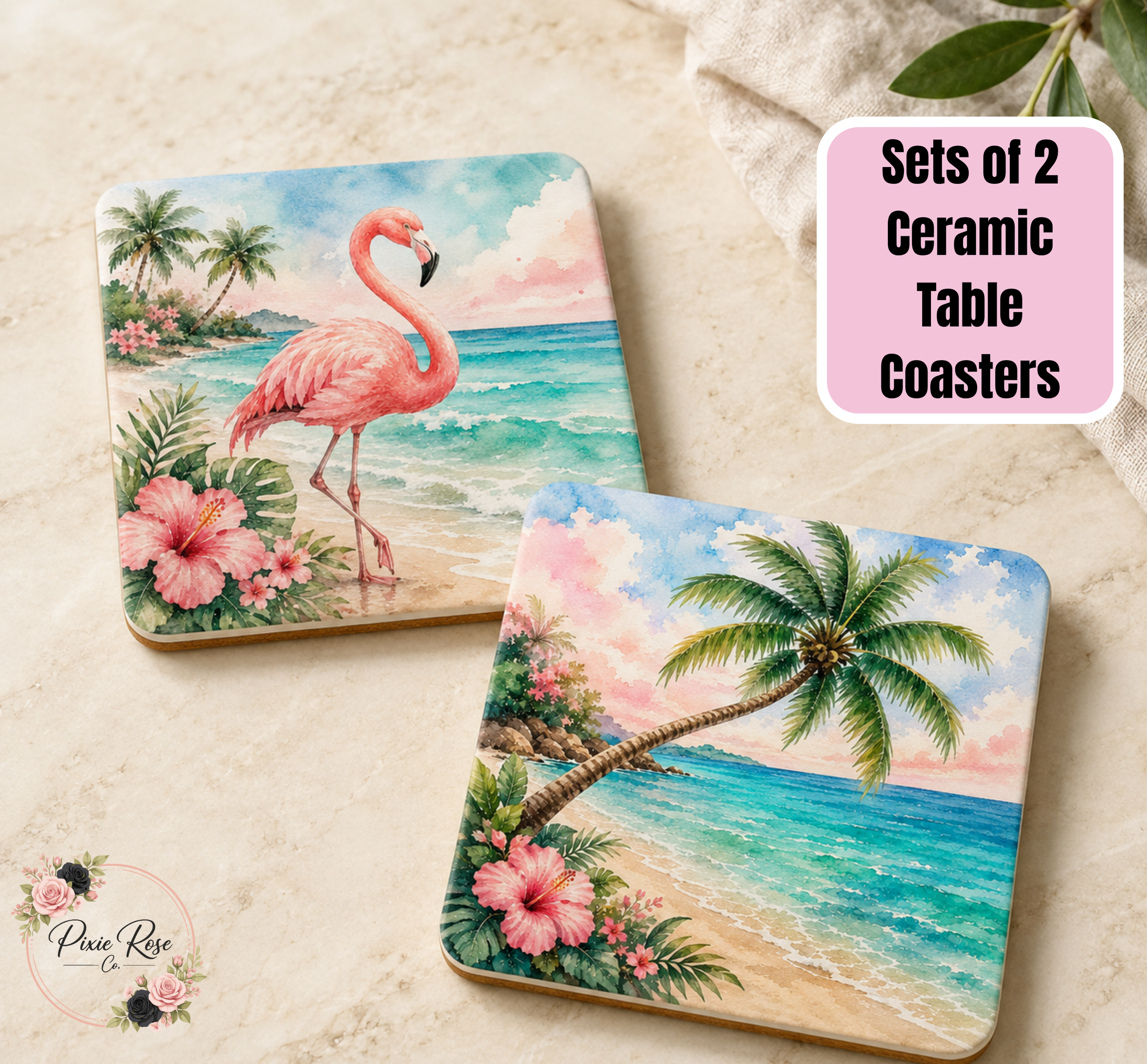 Tropical Paradise Ceramic Coasters - Set of 2