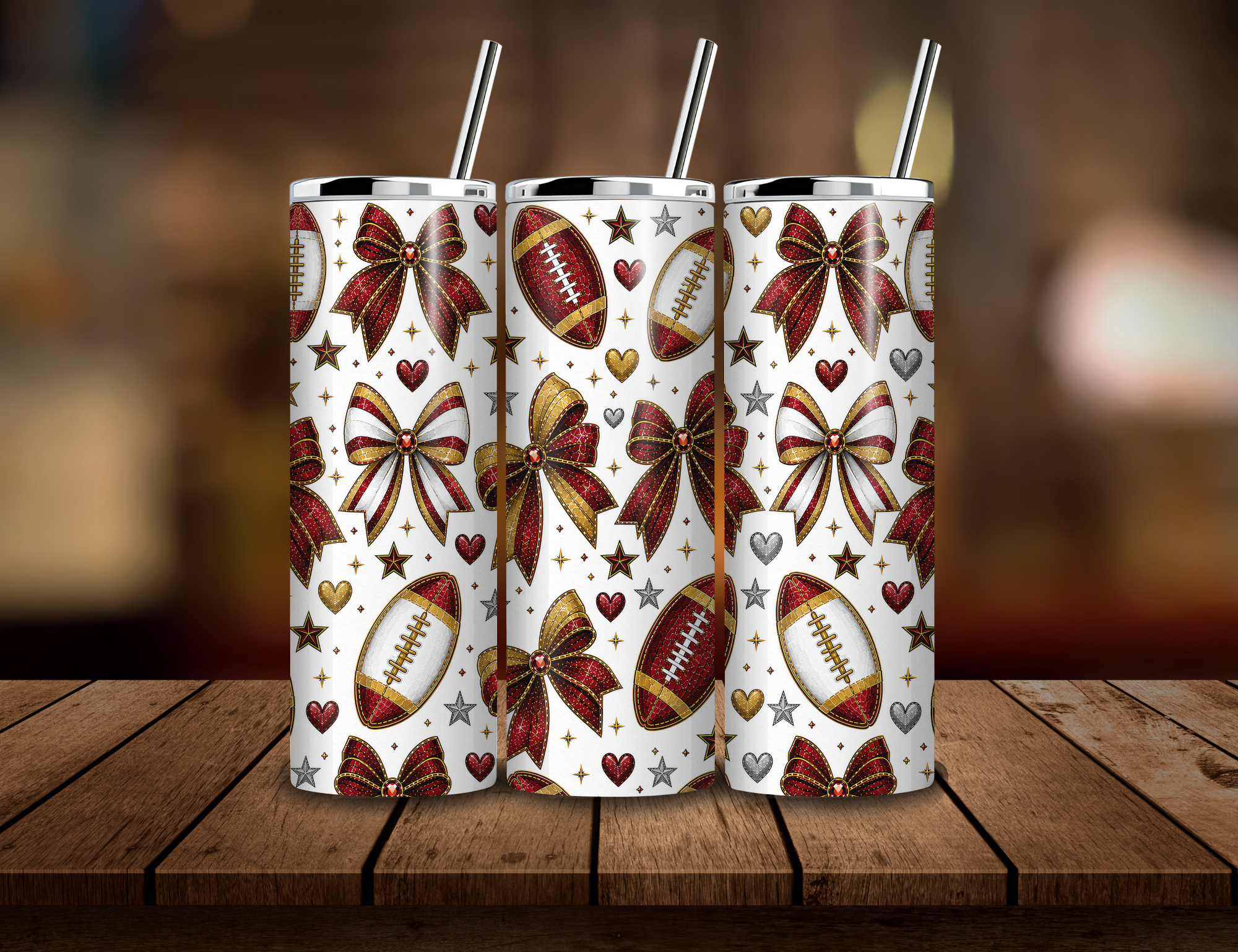 20oz Football Bow Tumbler - Custom Team Colors