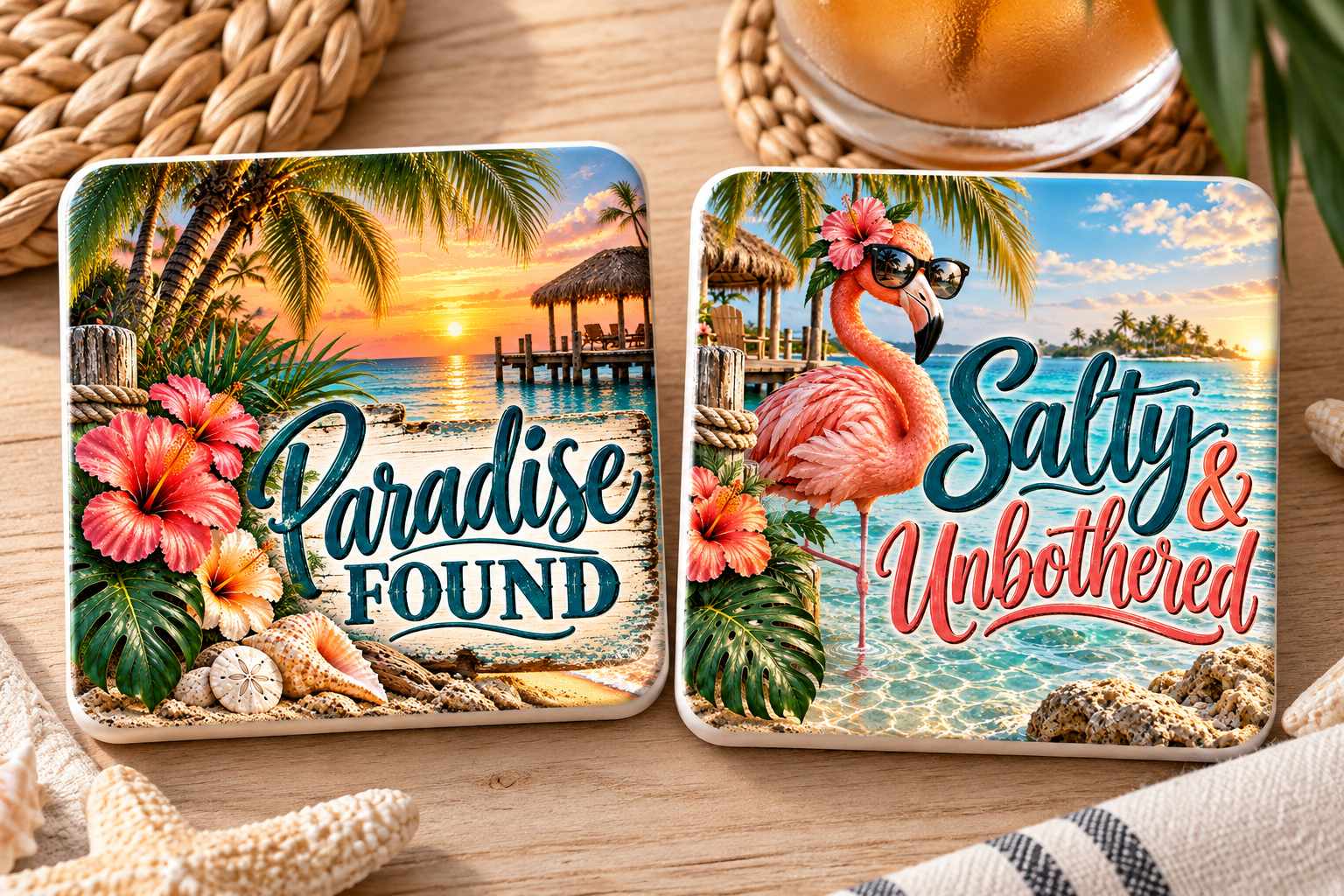 Tropical Paradise Ceramic Coasters - Set of 2