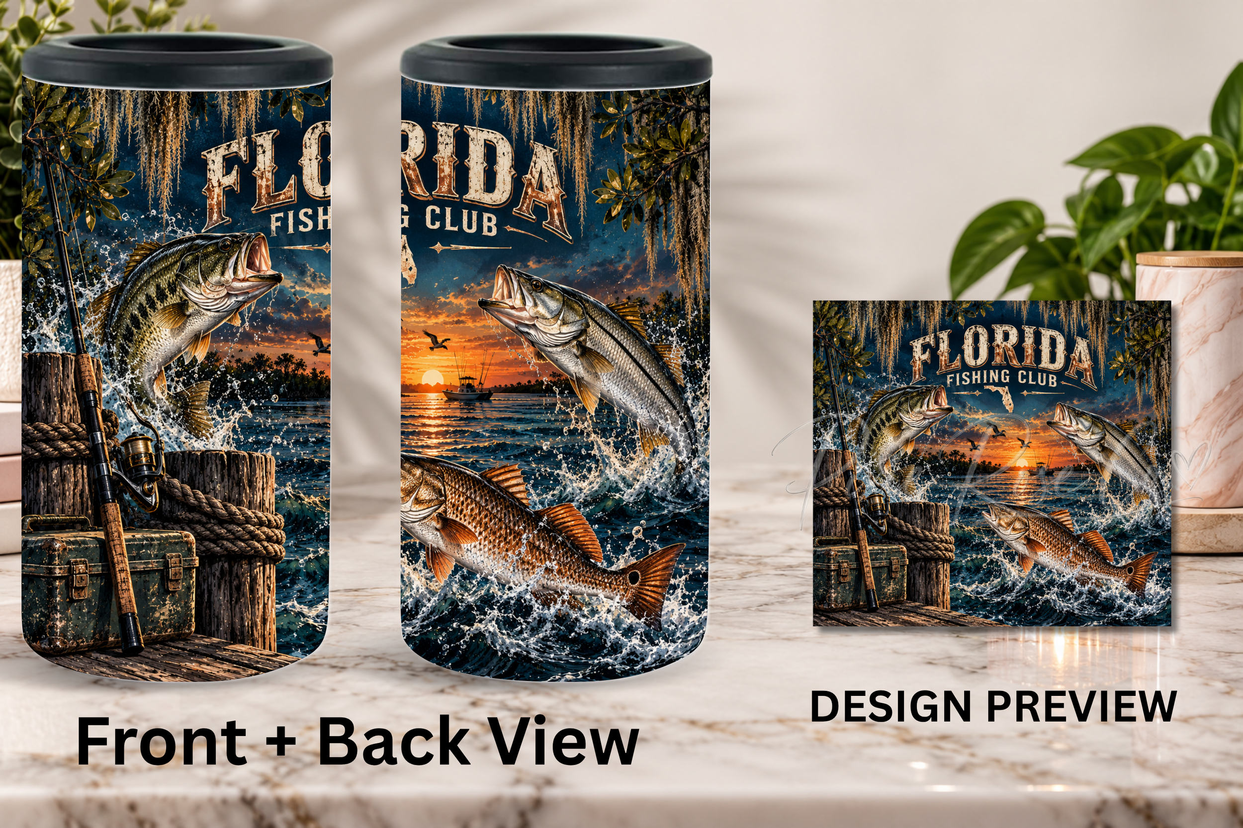 'Florida Fishing Club' Stainless Steel Can Cooler