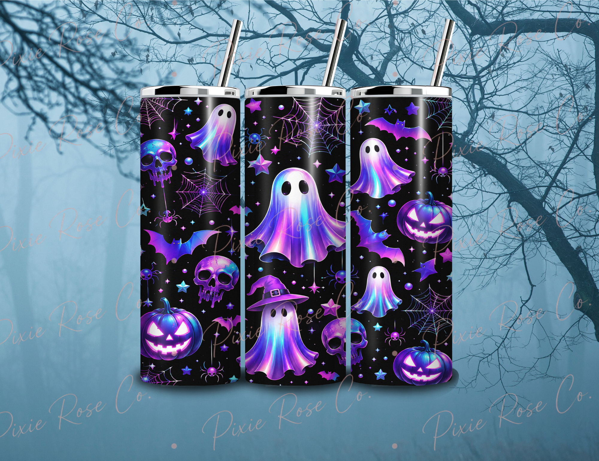 Neon Spooky Ghost Stainless Steel Tumbler