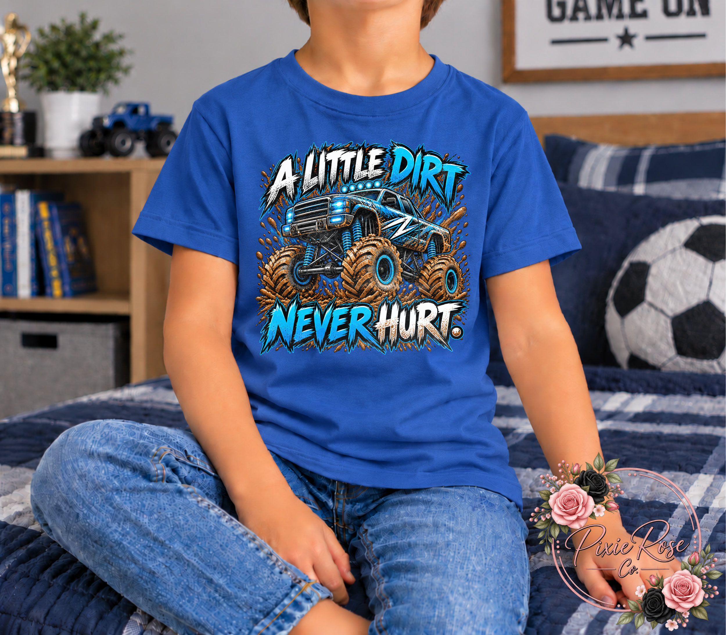 Little Dirt Never Hurt Monster Truck Youth- T-Shirt