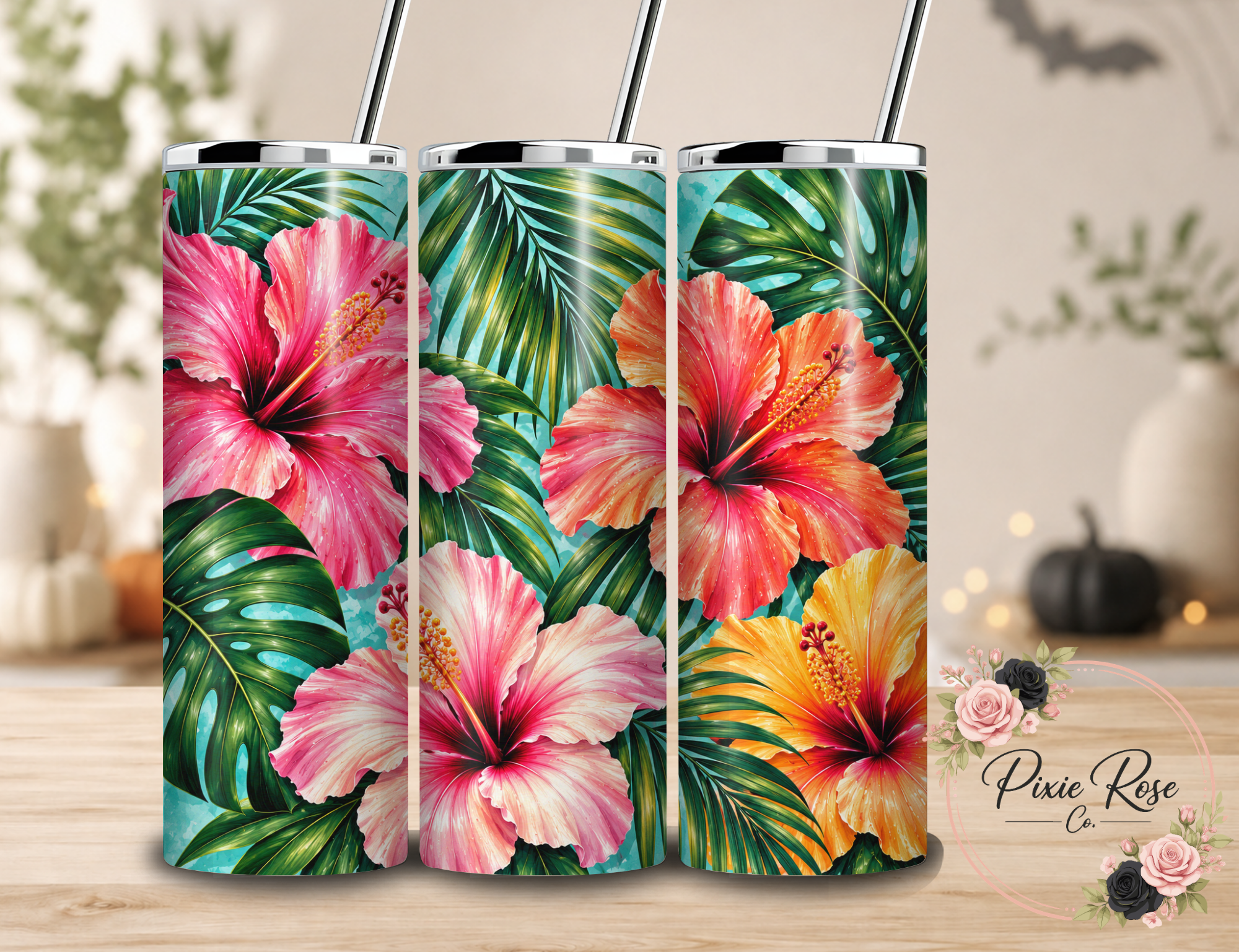 Floral Tropical Stainless Steel Tumbler