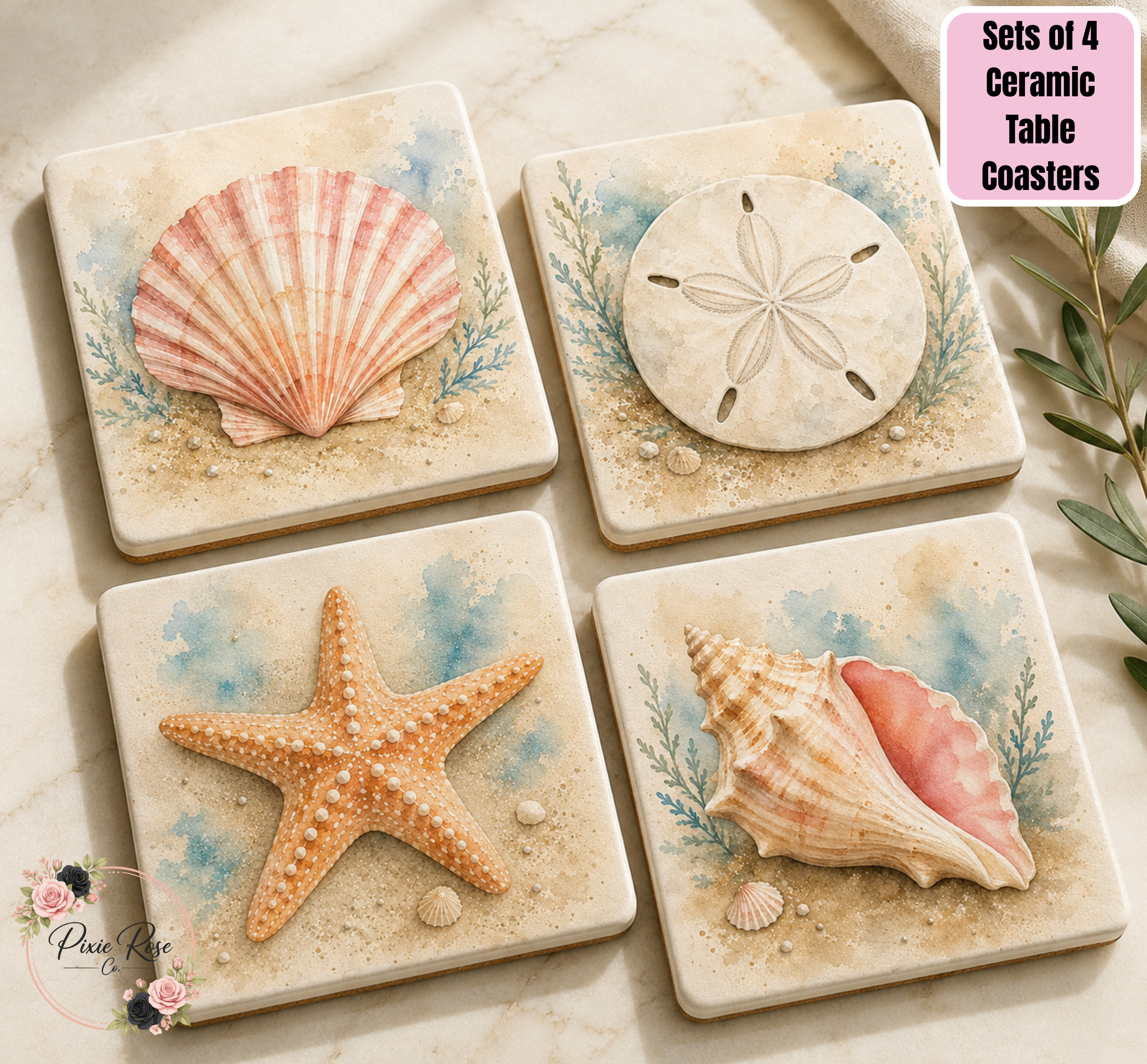 Beach Bliss Ceramic Coaster Set