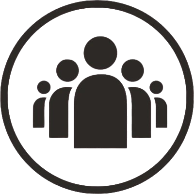 Icon of a group of five people inside a circle.