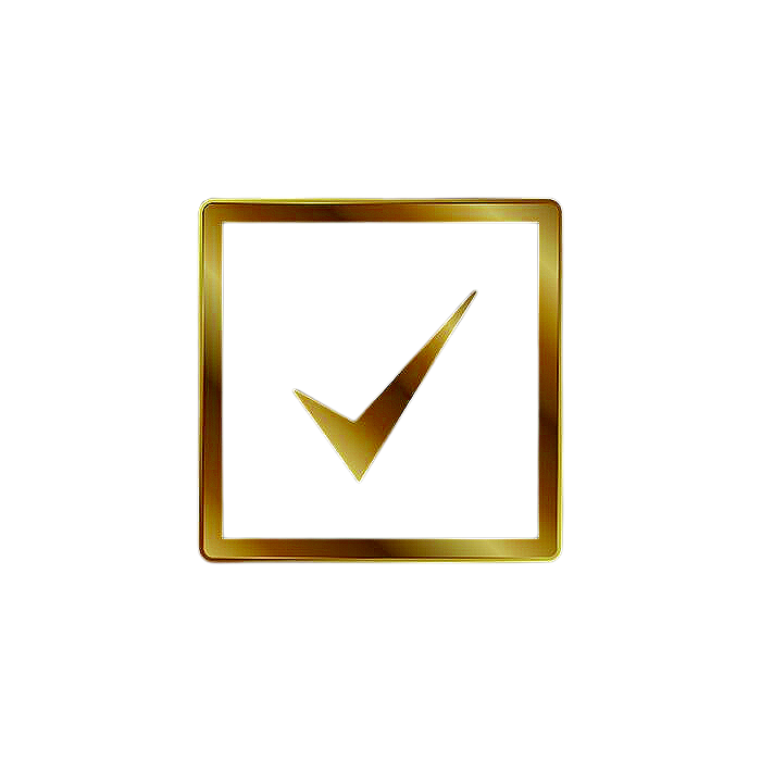 gold checkmark inside a square on a black background.