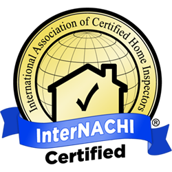 Logo of the International Association of Certified Home Inspectors with a gold globe and a house with a check mark, featuring a blue ribbon that says 'InterNACHI'.