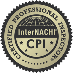 Certification badge for professional inspection, displaying 'InterNACHI CPI' with a globe graphic at the top.
