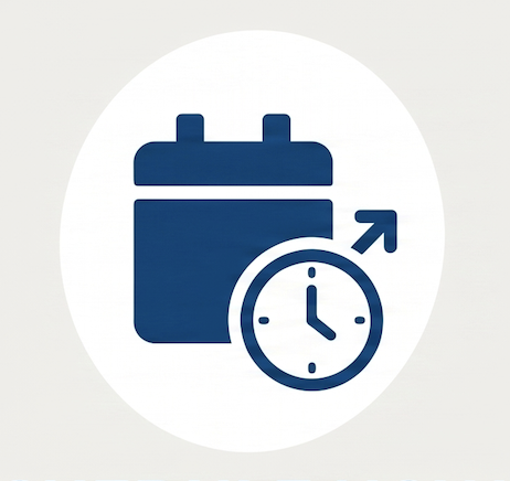 A calendar icon with an upward arrow and a clock, representing upcoming or scheduled time.