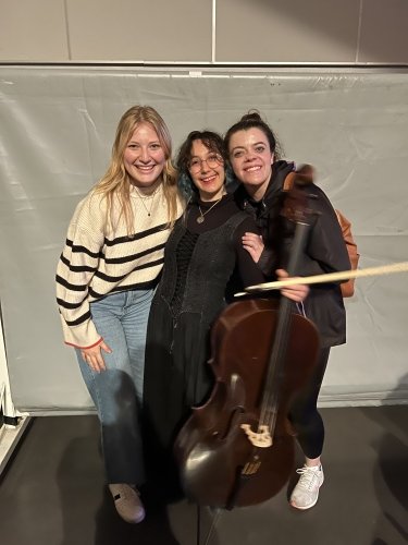 My teammates and I went to our friend's performance! She demanded we take a photo with her teacher because He is American, haha. He is also the inventor of the type of music  called "Sound Painting."