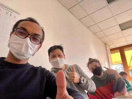 Me and two of my classmates in French class! 