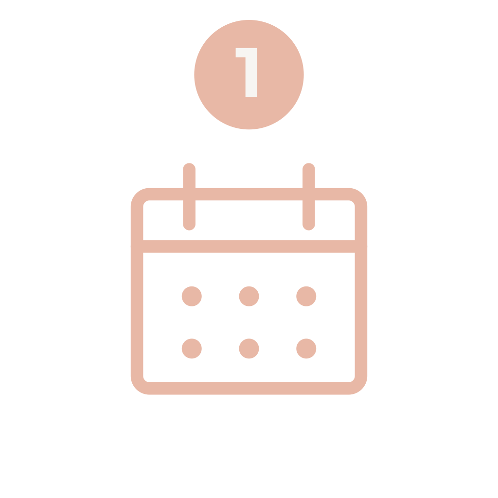 A minimalistic icon of a calendar with a number 1 on it, depicted in beige color on a white background.