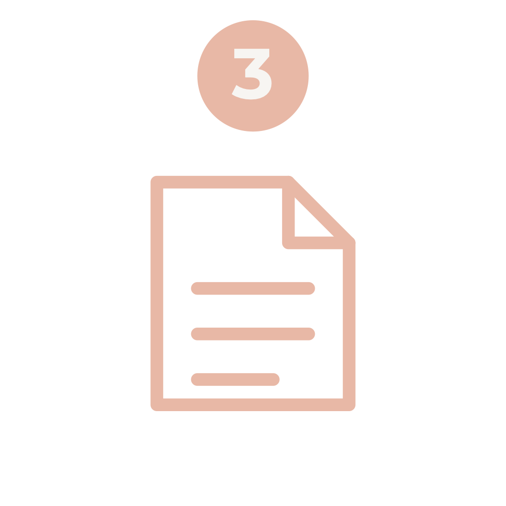 Icon of a document with a number three inside a circle above it.