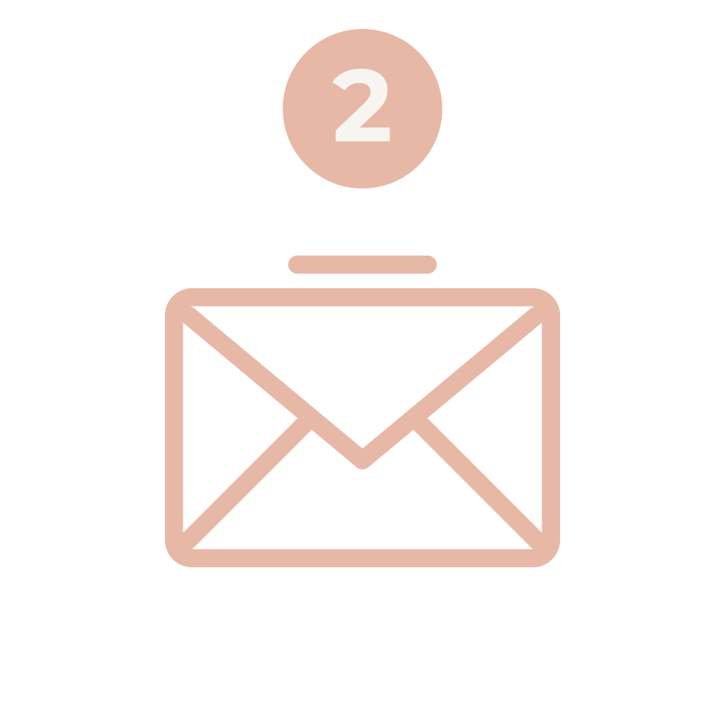Email inbox notification icon with a number 2 in a peach-colored circle above it.